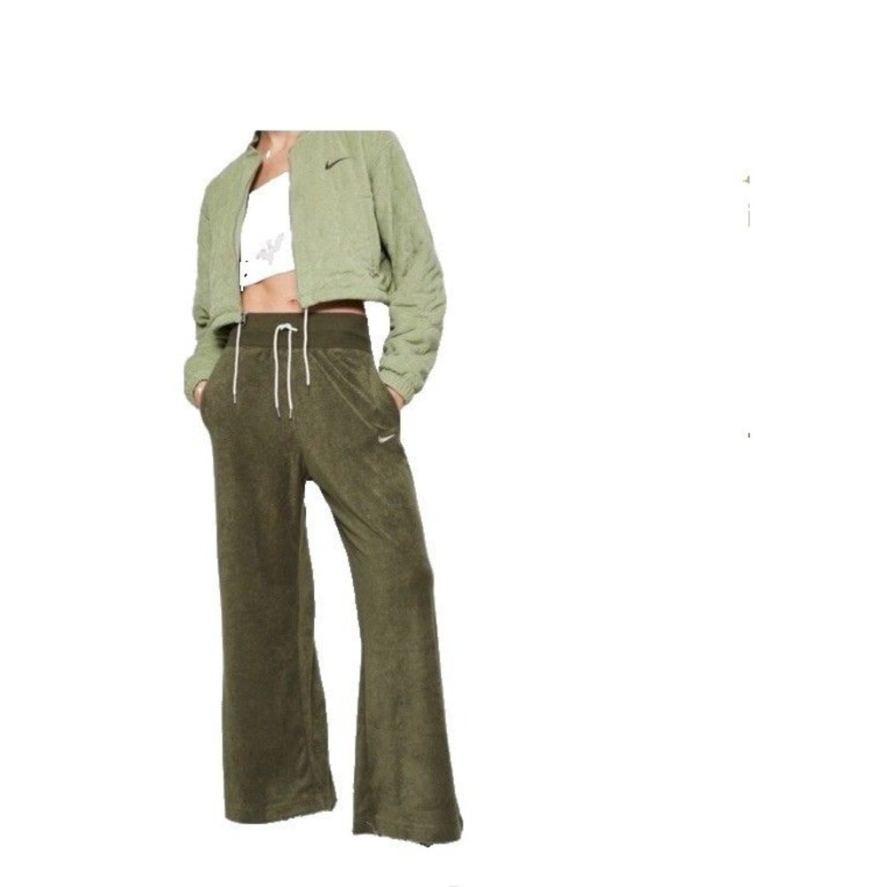 Nike Sweats Size S Terrycloth Wide Leg High Rise Olive Green